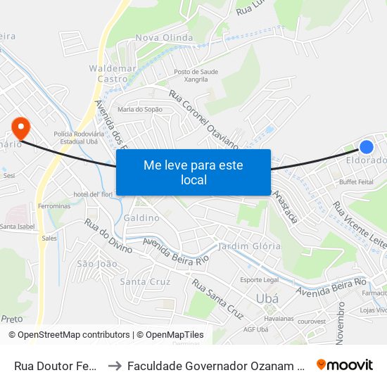 Rua Doutor Fecas, 401 to Faculdade Governador Ozanam Coelho - Fagoc map