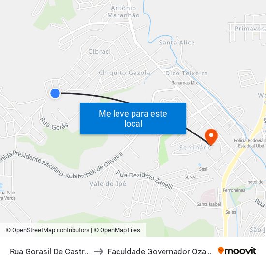 Rua Gorasil De Castro Brandão, 610 to Faculdade Governador Ozanam Coelho - Fagoc map