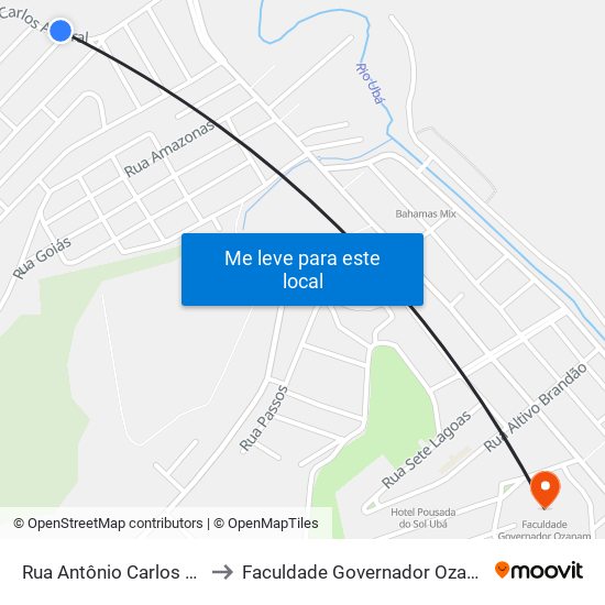 Rua Antônio Carlos Amaral, 96-140 to Faculdade Governador Ozanam Coelho - Fagoc map