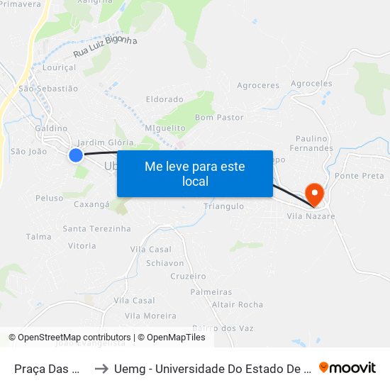 Praça Das Mercês to Uemg - Universidade Do Estado De Minas Gerais map