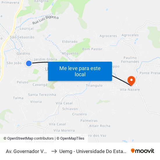 Av. Governador Valadares,844 to Uemg - Universidade Do Estado De Minas Gerais map