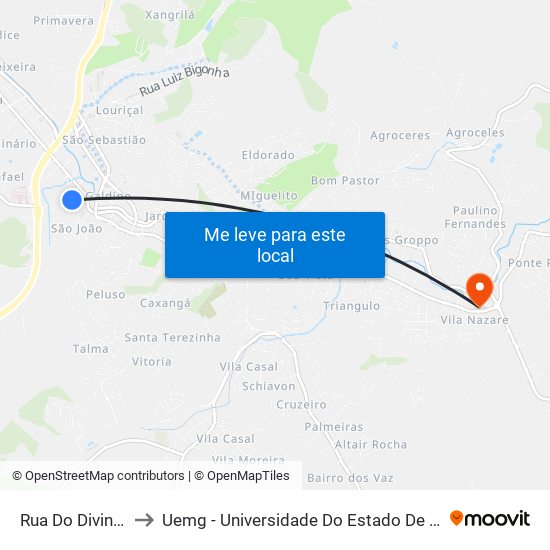 Rua Do Divino, 312 to Uemg - Universidade Do Estado De Minas Gerais map
