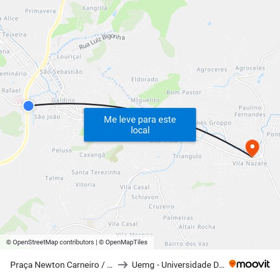 Praça Newton Carneiro / Sales / Hospital Santa Isabel to Uemg - Universidade Do Estado De Minas Gerais map
