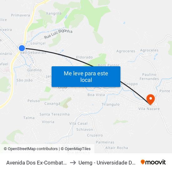 Avenida Dos Ex-Combatentes / Polícia Rodoviária to Uemg - Universidade Do Estado De Minas Gerais map