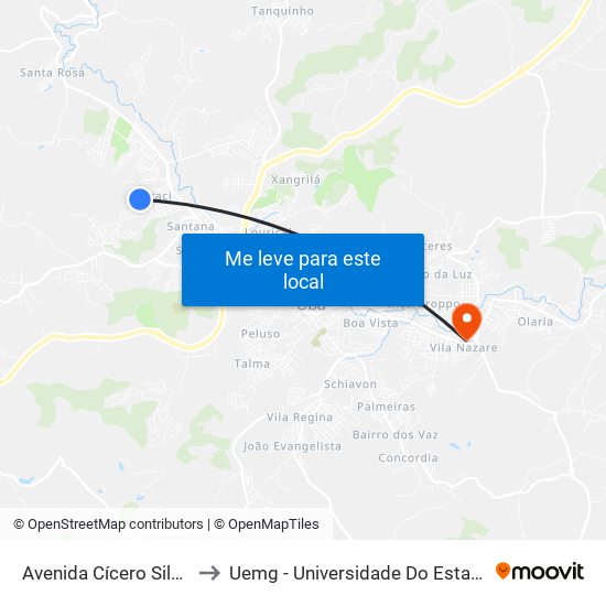 Avenida Cícero Silveira / Cibraci to Uemg - Universidade Do Estado De Minas Gerais map