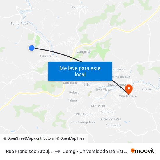 Rua Francisco Araújo / Ponto Final to Uemg - Universidade Do Estado De Minas Gerais map