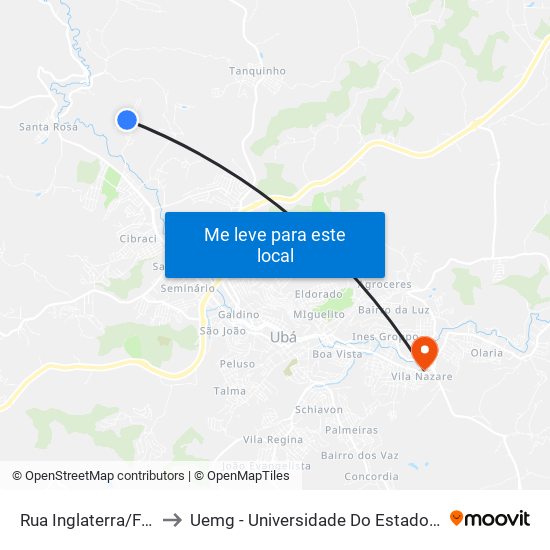 Rua Inglaterra/Fazendinha to Uemg - Universidade Do Estado De Minas Gerais map