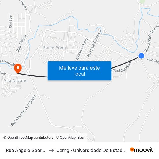 Rua Ângelo Sperândio, 2-24 to Uemg - Universidade Do Estado De Minas Gerais map