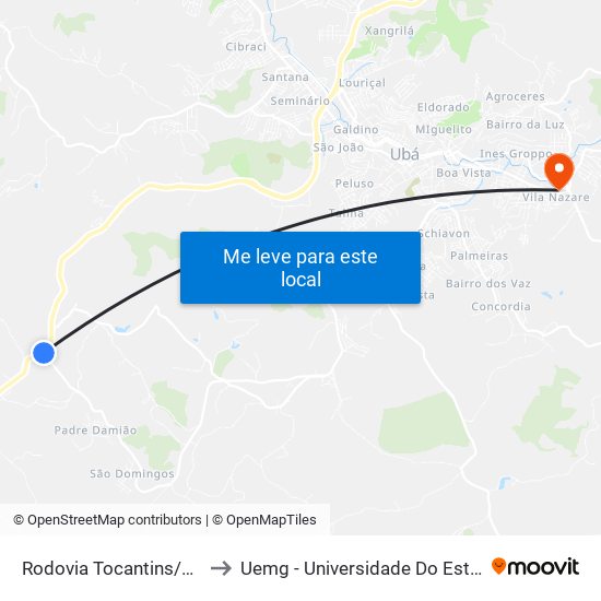 Rodovia Tocantins/Motel Love Is All to Uemg - Universidade Do Estado De Minas Gerais map