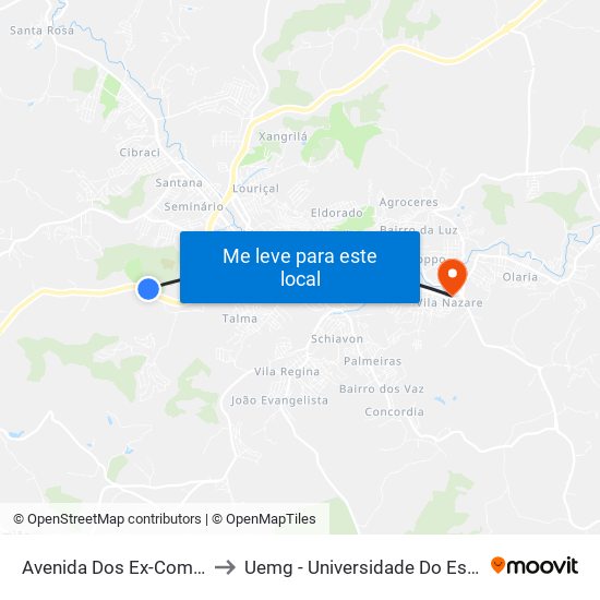 Avenida Dos Ex-Combatentes / Horto to Uemg - Universidade Do Estado De Minas Gerais map