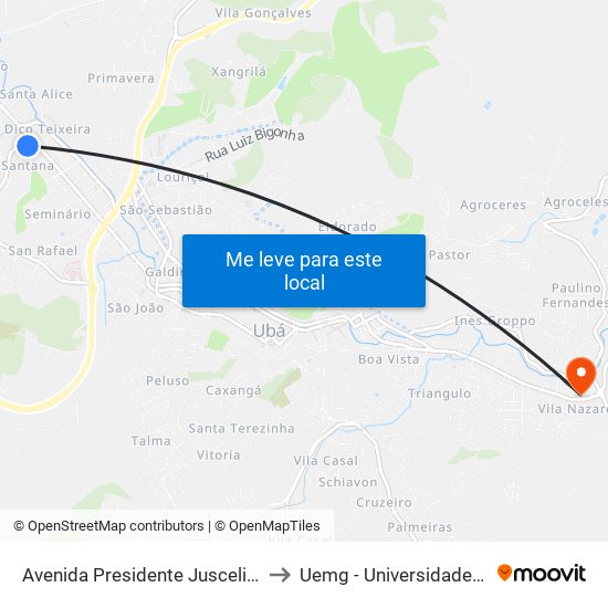 Avenida Presidente Juscelino Kubitscheck De Oliveira/Itatiaia to Uemg - Universidade Do Estado De Minas Gerais map