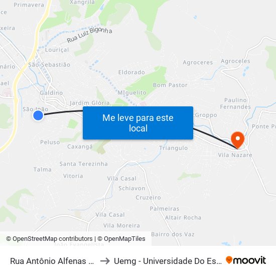 Rua Antônio Alfenas Andrade, 280-480 to Uemg - Universidade Do Estado De Minas Gerais map