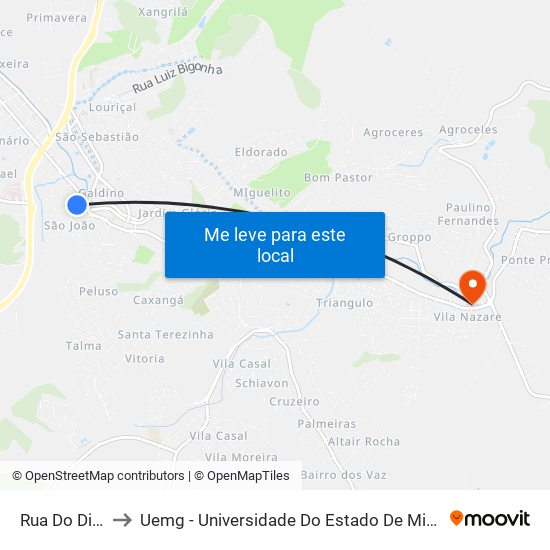 Rua Do Divino to Uemg - Universidade Do Estado De Minas Gerais map