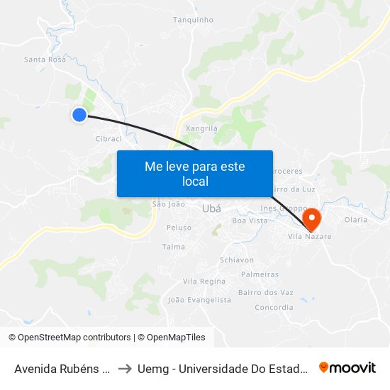Avenida Rubéns Baião, 697 to Uemg - Universidade Do Estado De Minas Gerais map