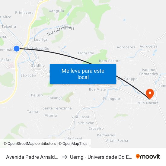 Avenida Padre Arnaldo Jansem, 431-453 to Uemg - Universidade Do Estado De Minas Gerais map