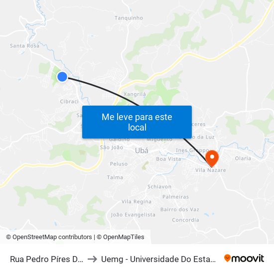Rua Pedro Píres Da Mota, 167 to Uemg - Universidade Do Estado De Minas Gerais map