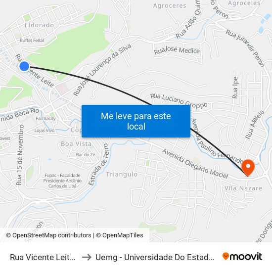 Rua Vicente Leite, 306-330 to Uemg - Universidade Do Estado De Minas Gerais map