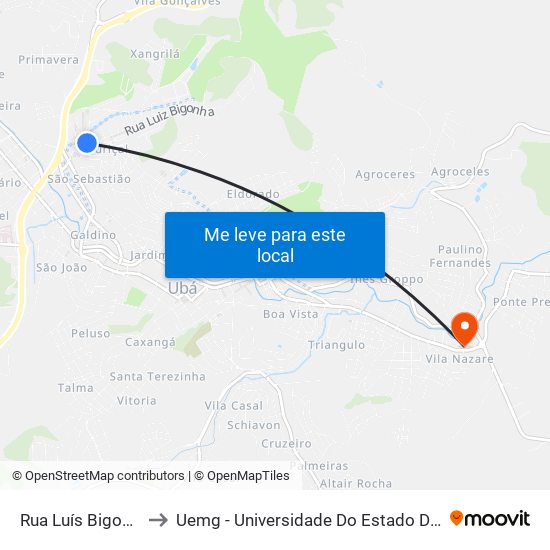 Rua Luís Bigonha, 345 to Uemg - Universidade Do Estado De Minas Gerais map