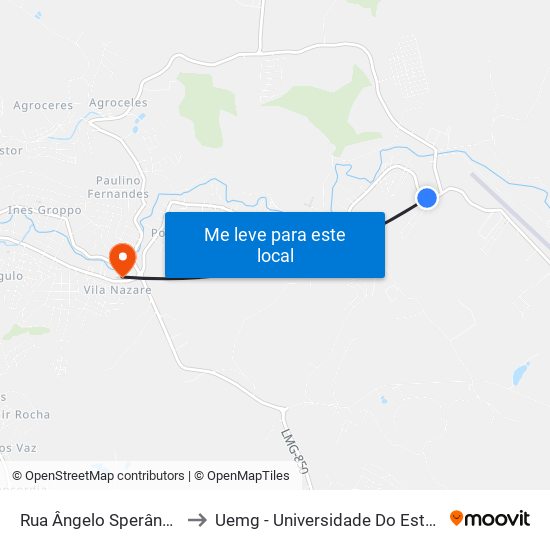 Rua Ângelo Sperândio, 1268-1280 to Uemg - Universidade Do Estado De Minas Gerais map