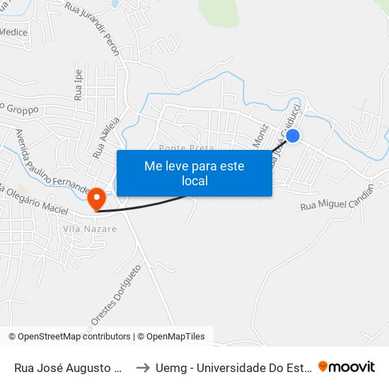 Rua José Augusto Marcos, 849-873 to Uemg - Universidade Do Estado De Minas Gerais map