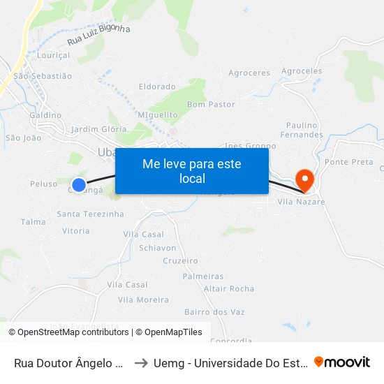 Rua Doutor Ângelo Barleta, 342-374 to Uemg - Universidade Do Estado De Minas Gerais map