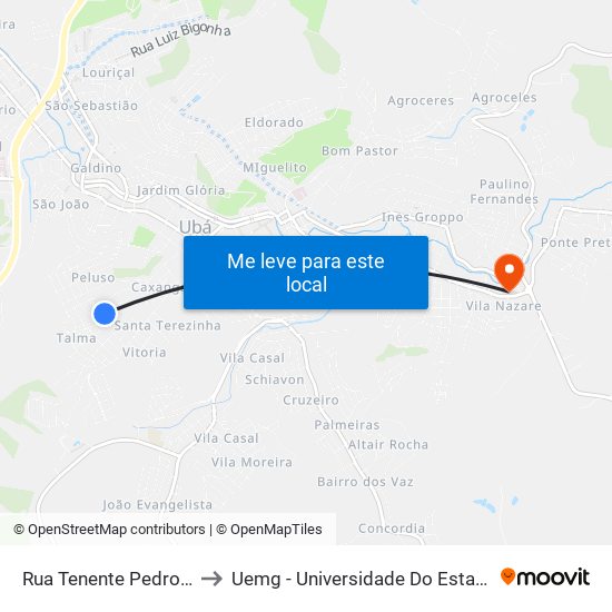 Rua Tenente Pedro Batalha, 492 to Uemg - Universidade Do Estado De Minas Gerais map