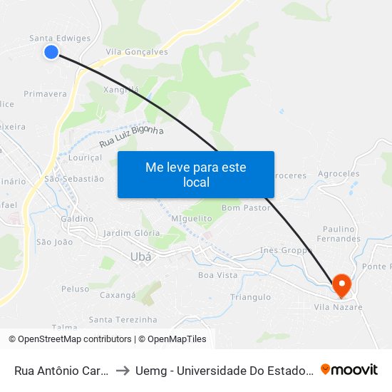 Rua Antônio Carlos Calafa to Uemg - Universidade Do Estado De Minas Gerais map