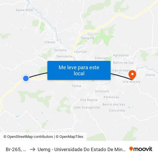 Br-265, 360 to Uemg - Universidade Do Estado De Minas Gerais map