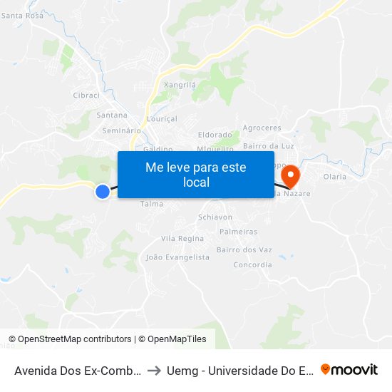 Avenida Dos Ex-Combatentes, 2759-2785 to Uemg - Universidade Do Estado De Minas Gerais map