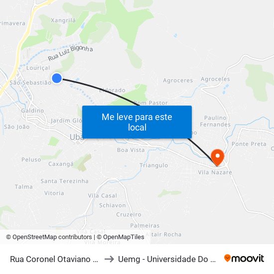Rua Coronel Otaviano Da Rocha 1135-1231 to Uemg - Universidade Do Estado De Minas Gerais map