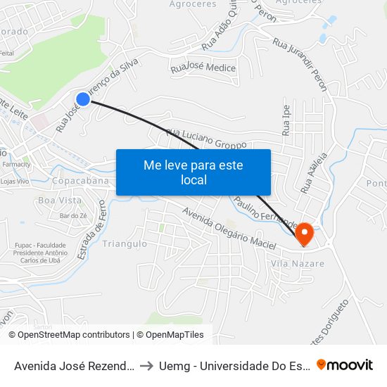 Avenida José Rezende Brando, 52-180 to Uemg - Universidade Do Estado De Minas Gerais map
