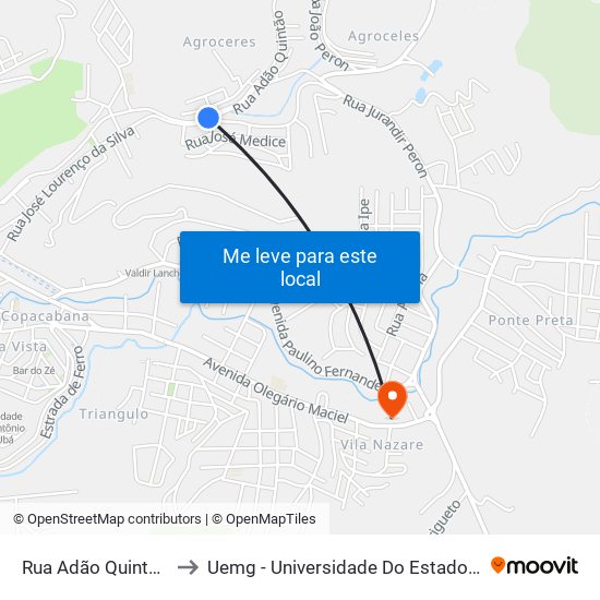 Rua Adão Quintão, 93-245 to Uemg - Universidade Do Estado De Minas Gerais map