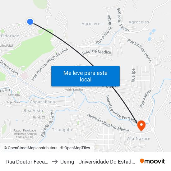 Rua Doutor Fecas, 728-786 to Uemg - Universidade Do Estado De Minas Gerais map
