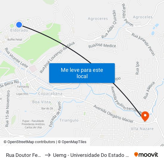 Rua Doutor Fecas, 401 to Uemg - Universidade Do Estado De Minas Gerais map