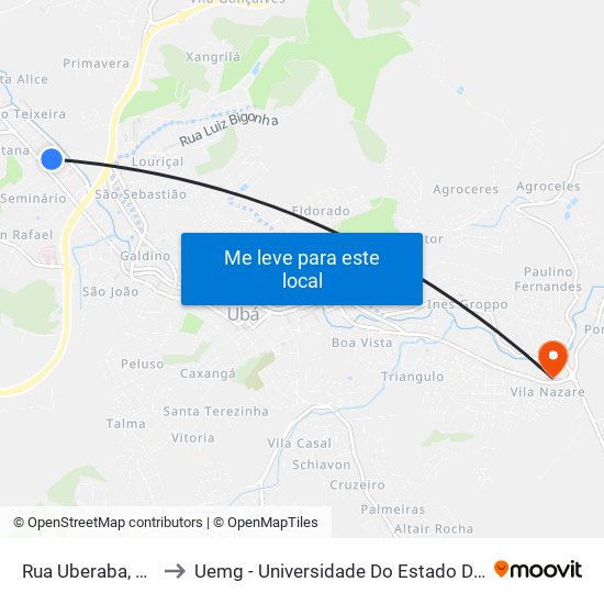 Rua Uberaba, 320-324 to Uemg - Universidade Do Estado De Minas Gerais map