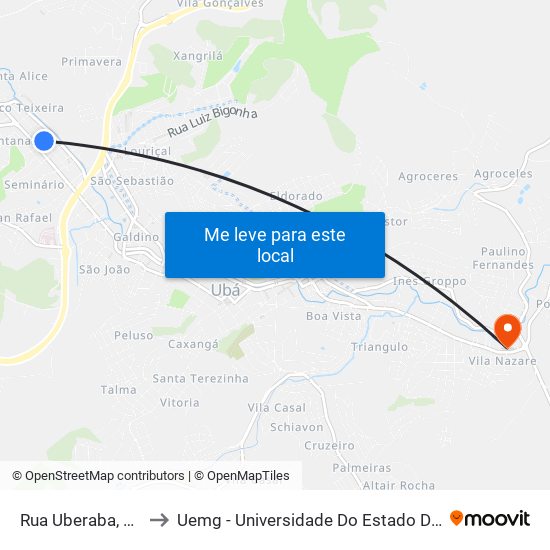 Rua Uberaba, 346-400 to Uemg - Universidade Do Estado De Minas Gerais map