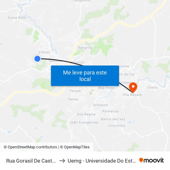 Rua Gorasil De Castro Brandão, 610 to Uemg - Universidade Do Estado De Minas Gerais map