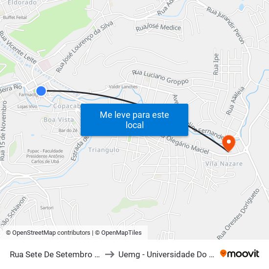 Rua Sete De Setembro / Praça Guido Marliere to Uemg - Universidade Do Estado De Minas Gerais map