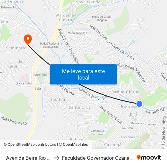 Avenida Beira Rio / Policlínica to Faculdade Governador Ozanam Coelho (Fagoc) map