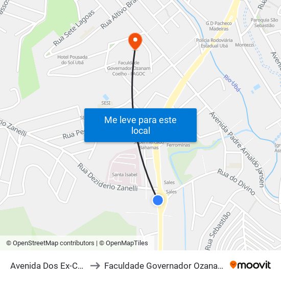 Avenida Dos Ex-Combatentes to Faculdade Governador Ozanam Coelho (Fagoc) map