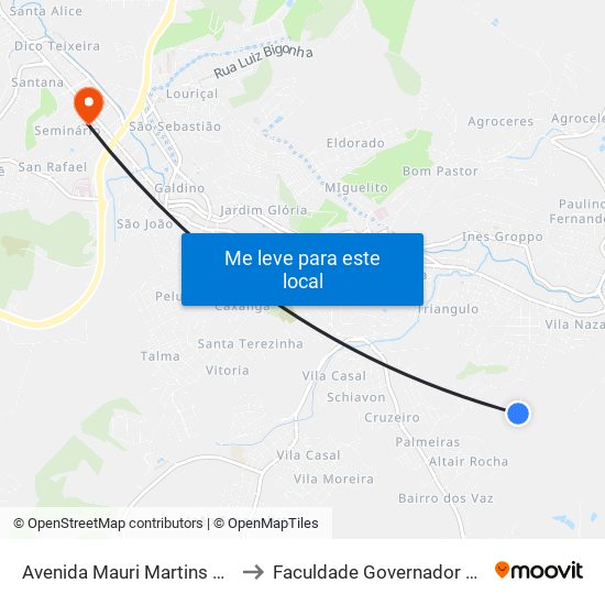 Avenida Mauri Martins De Oliveira/Vila Augusta to Faculdade Governador Ozanam Coelho (Fagoc) map