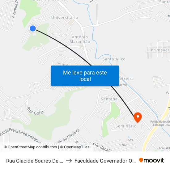 Rua Clacide Soares De Souza Lima, 145-191 to Faculdade Governador Ozanam Coelho (Fagoc) map