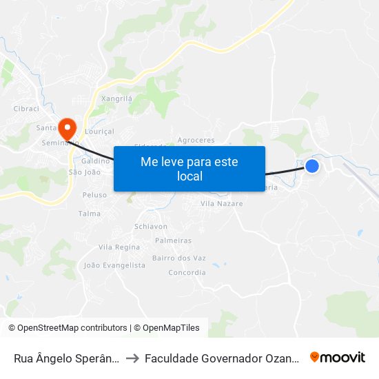 Rua Ângelo Sperândio, 760-874 to Faculdade Governador Ozanam Coelho (Fagoc) map