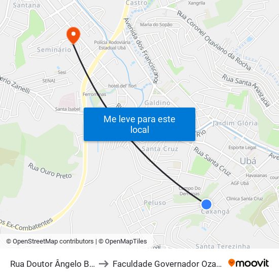 Rua Doutor Ângelo Barleta, 342-374 to Faculdade Governador Ozanam Coelho (Fagoc) map