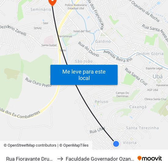 Rua Fioravante Druda, 1010-1062 to Faculdade Governador Ozanam Coelho (Fagoc) map