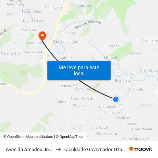 Avenida Amadeu José Schiavon, 10 to Faculdade Governador Ozanam Coelho (Fagoc) map