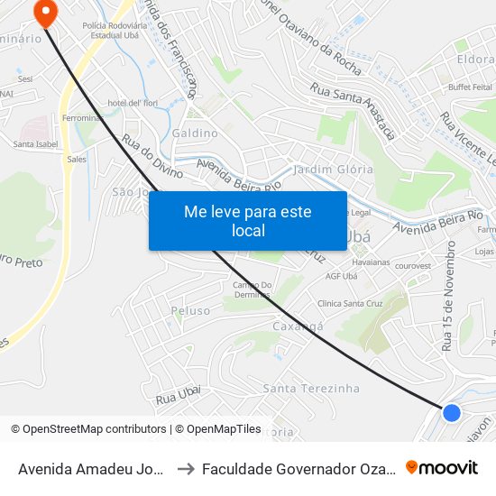 Avenida Amadeu José Schiavon, 150 to Faculdade Governador Ozanam Coelho (Fagoc) map