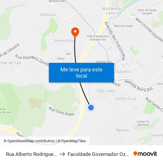 Rua Alberto Rodrigues Baião, 530-560 to Faculdade Governador Ozanam Coelho (Fagoc) map