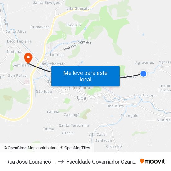 Rua José Lourenço Da Silva, 2-18 to Faculdade Governador Ozanam Coelho (Fagoc) map