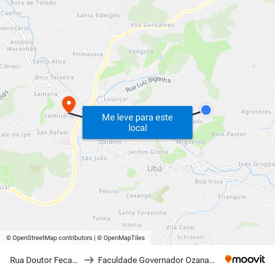 Rua Doutor Fecas, 728-786 to Faculdade Governador Ozanam Coelho (Fagoc) map